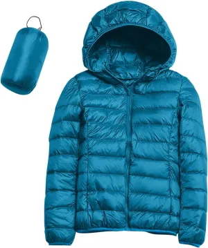 Womens Warm Hooded Down Jacket Lightweight Packable Windproof Puffer Coats Fashion Slim Cropped Long Sleeve Outwear