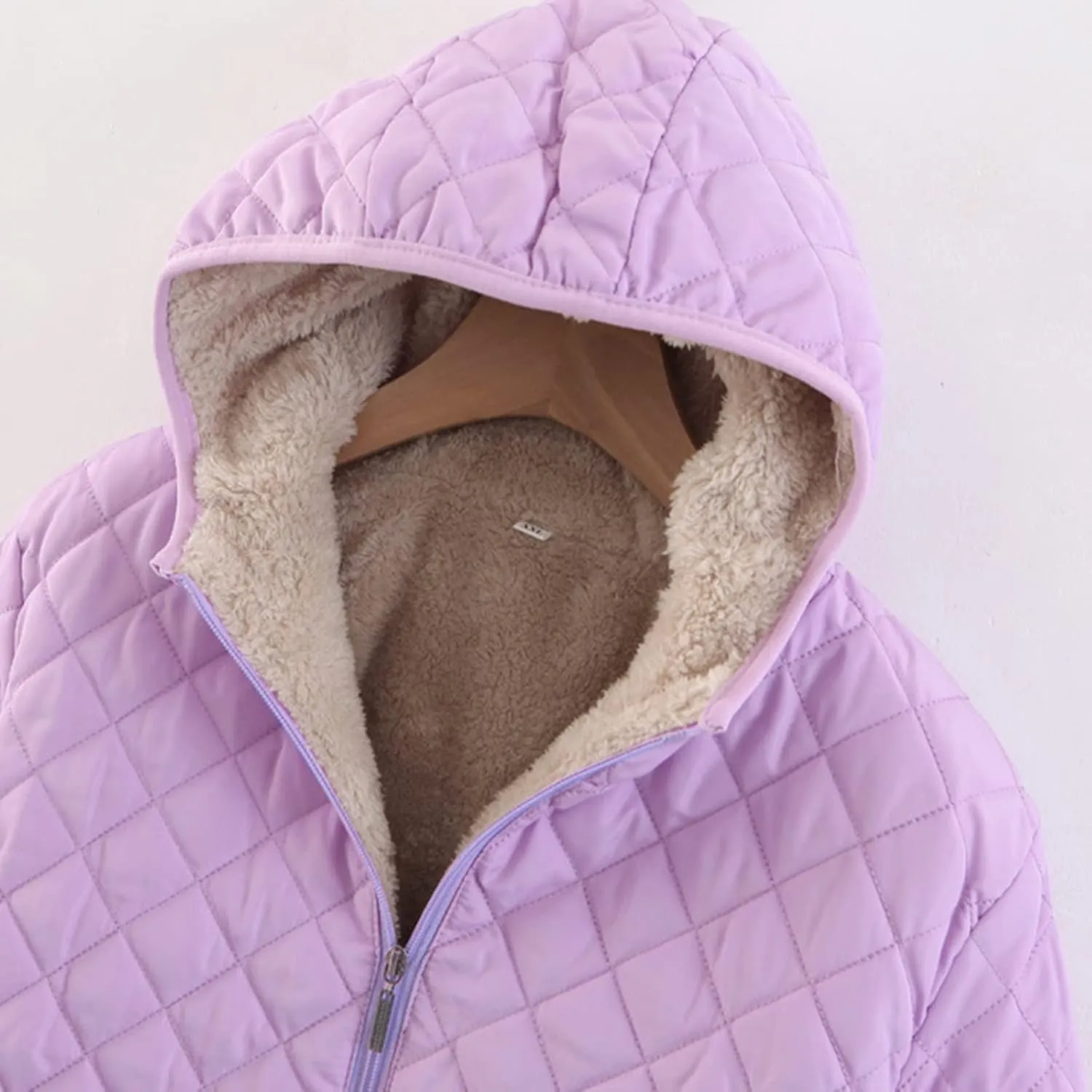 Womens Winter Quilted Lightweight Jacket Casual Hooded Long Sleeve Lined Fleece Coat Loose Comfy Daily Outing Outwear