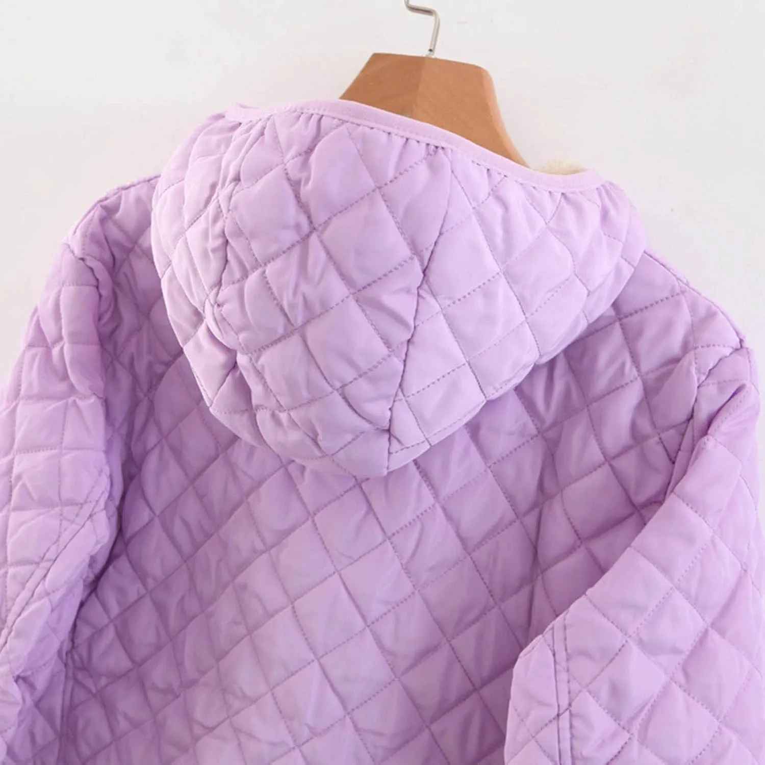 Womens Winter Quilted Lightweight Jacket Casual Hooded Long Sleeve Lined Fleece Coat Loose Comfy Daily Outing Outwear