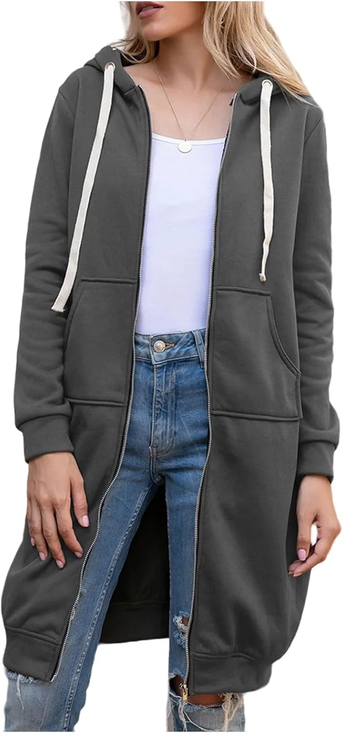 Womens Zip Up Hoodies Lightweight Fleece Jacket Long Sleeve Oversized Tunic Sweatshirt
