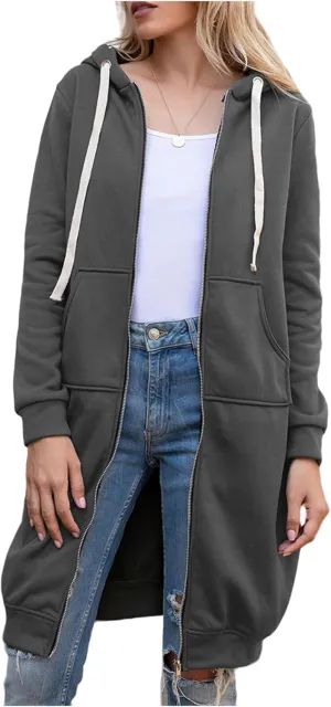 Womens Zip Up Hoodies Lightweight Fleece Jacket Long Sleeve Oversized Tunic Sweatshirt