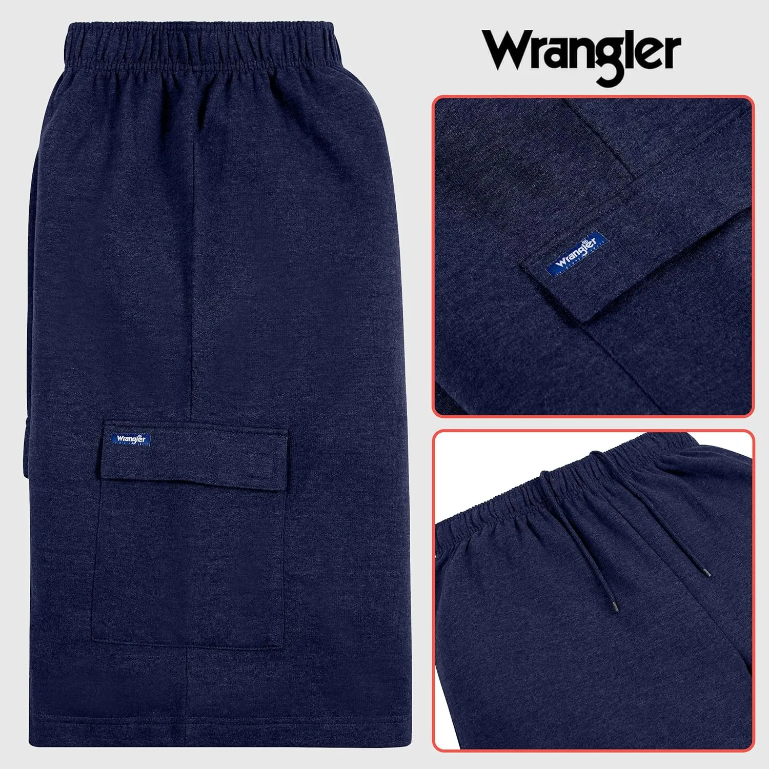 Wrangler Cargo Shorts for Men Big and Tall, Fleece Heavyweight Mens Sweat Shorts