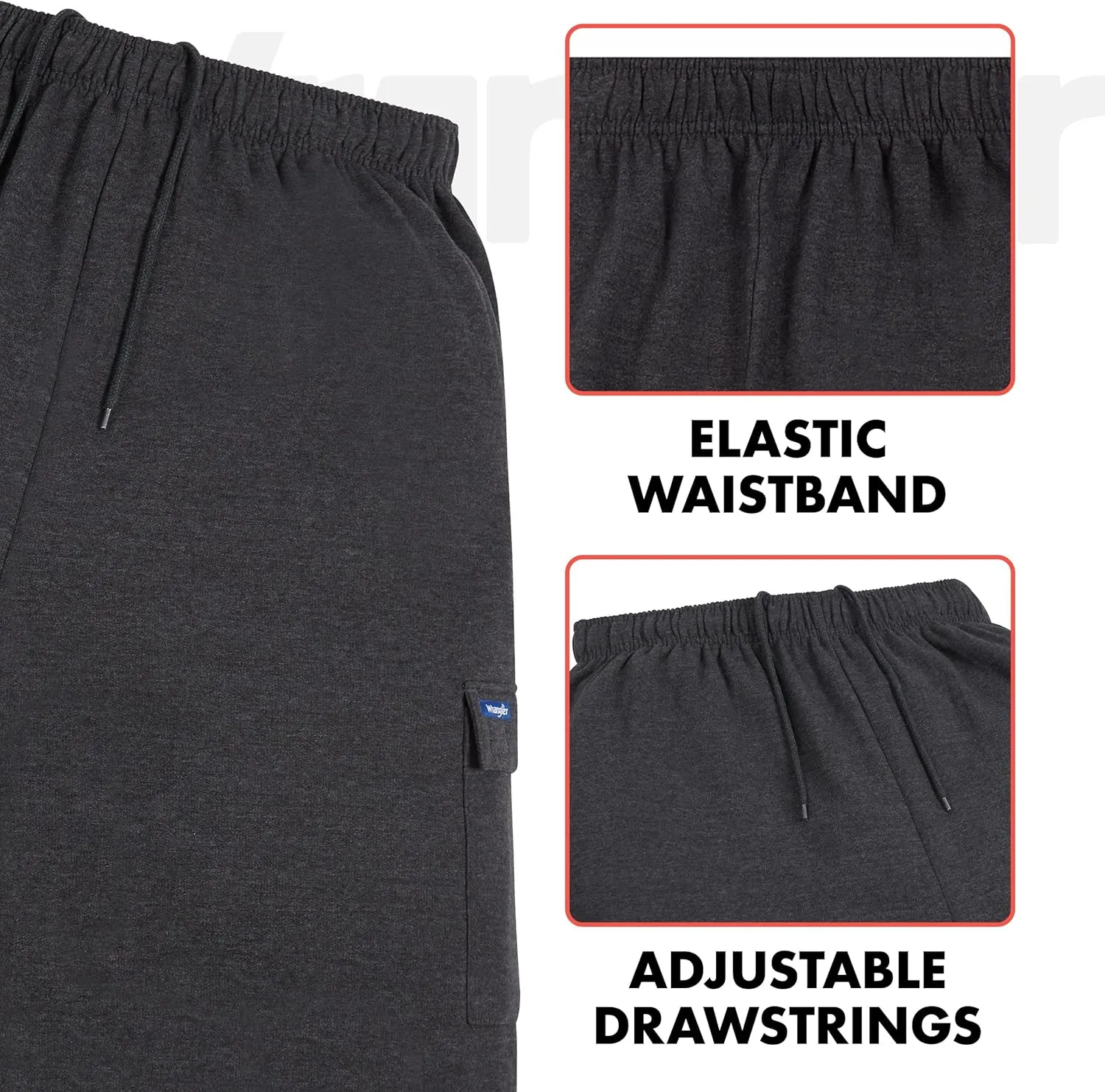 Wrangler Cargo Shorts for Men Big and Tall, Fleece Heavyweight Mens Sweat Shorts