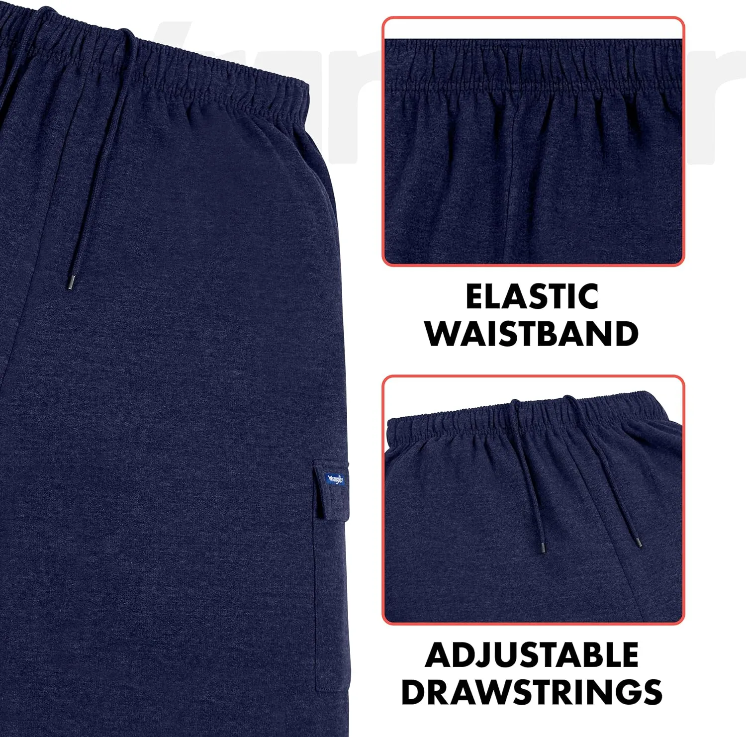 Wrangler Cargo Shorts for Men Big and Tall, Fleece Heavyweight Mens Sweat Shorts