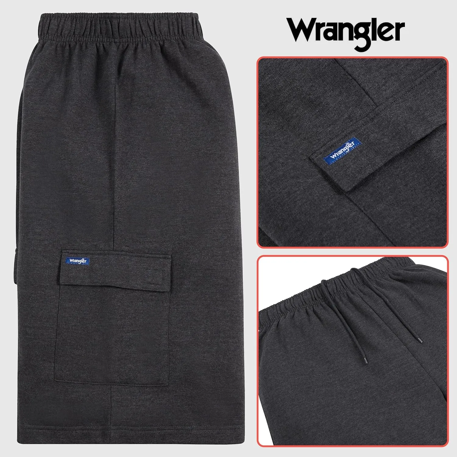 Wrangler Cargo Shorts for Men Big and Tall, Fleece Heavyweight Mens Sweat Shorts
