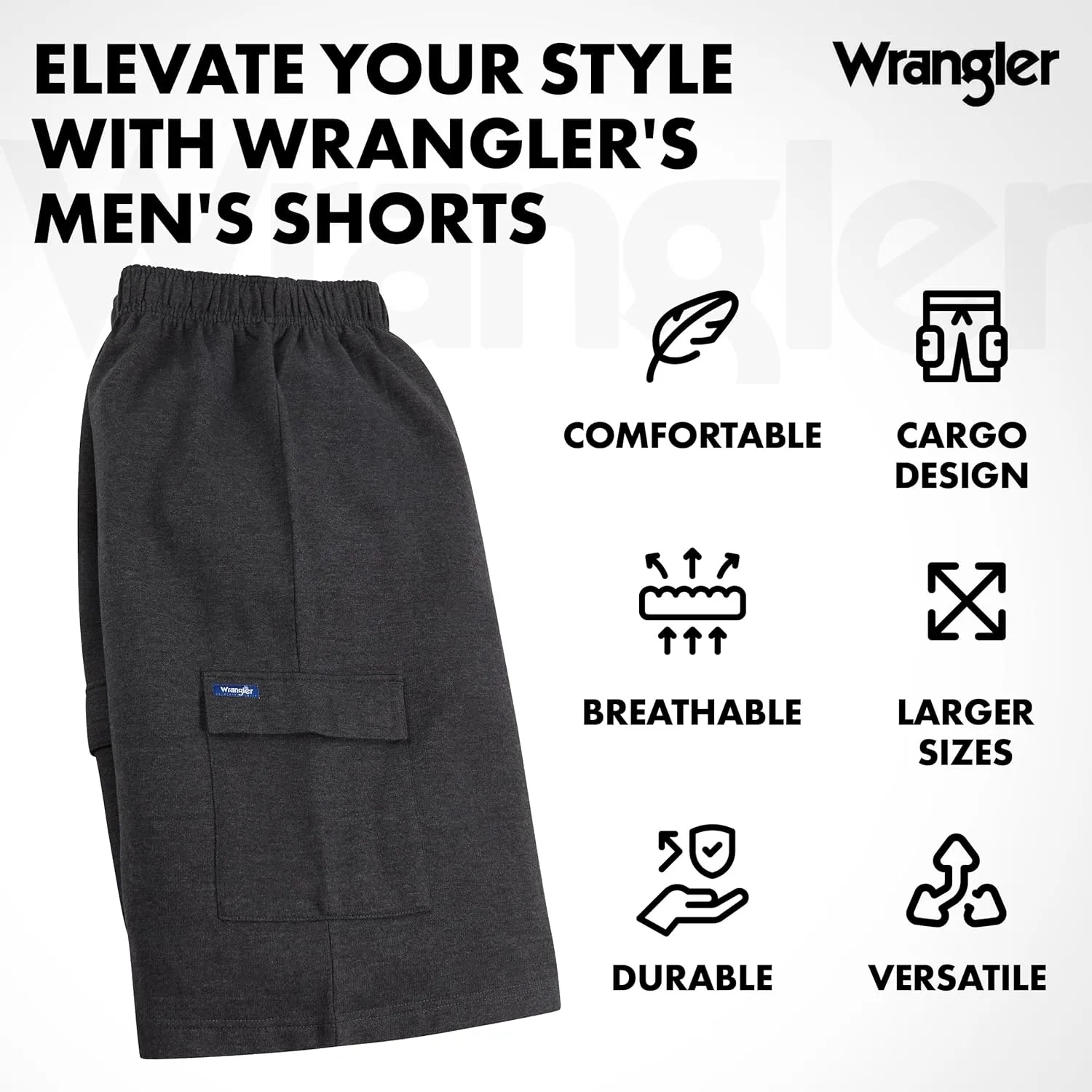 Wrangler Cargo Shorts for Men Big and Tall, Fleece Heavyweight Mens Sweat Shorts