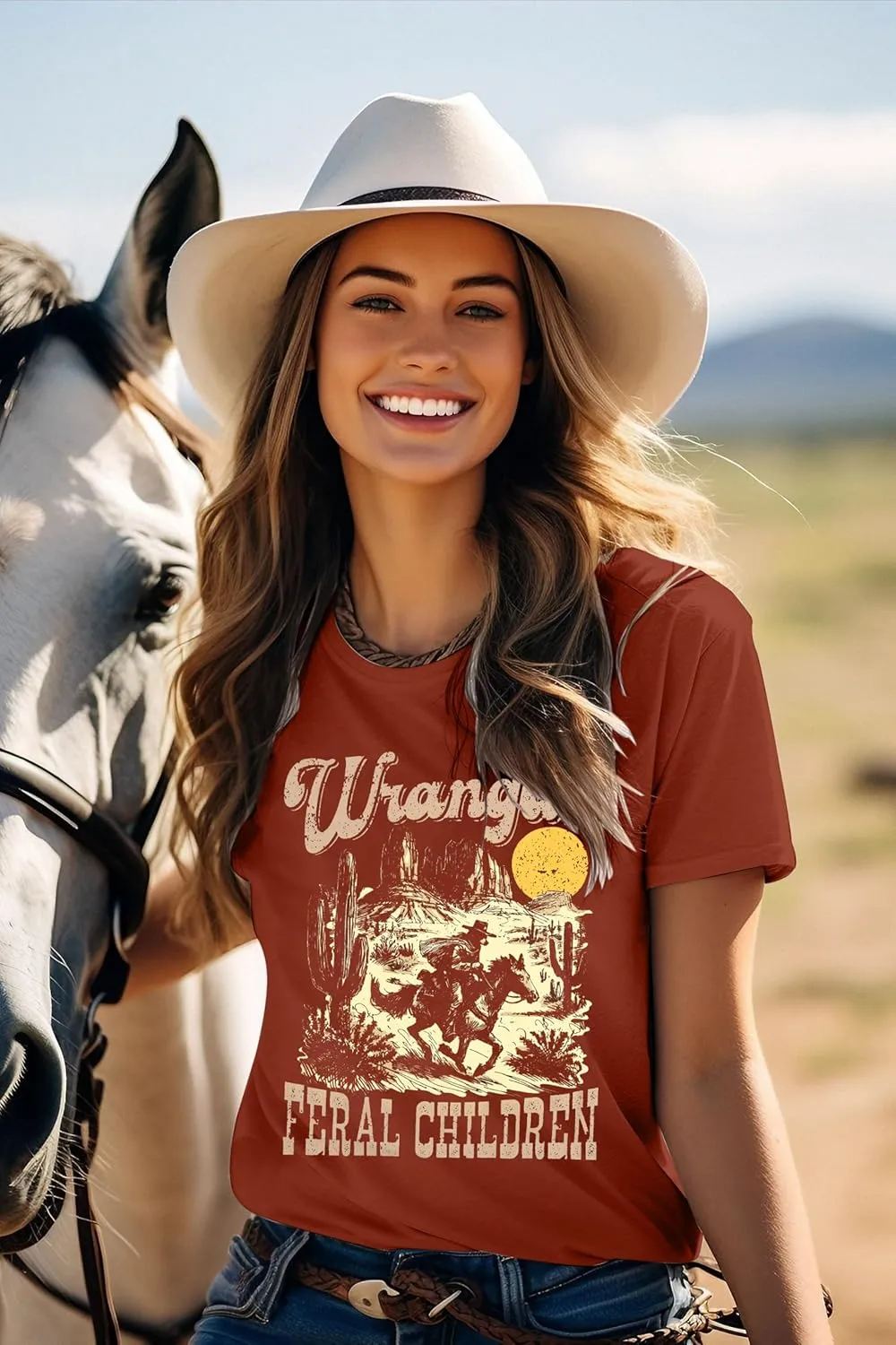 Wranglin' Feral Children Western Shirt Womens Western Cowboy Shirts Rodeo Outfits Vintage Western Graphic Tee Tops
