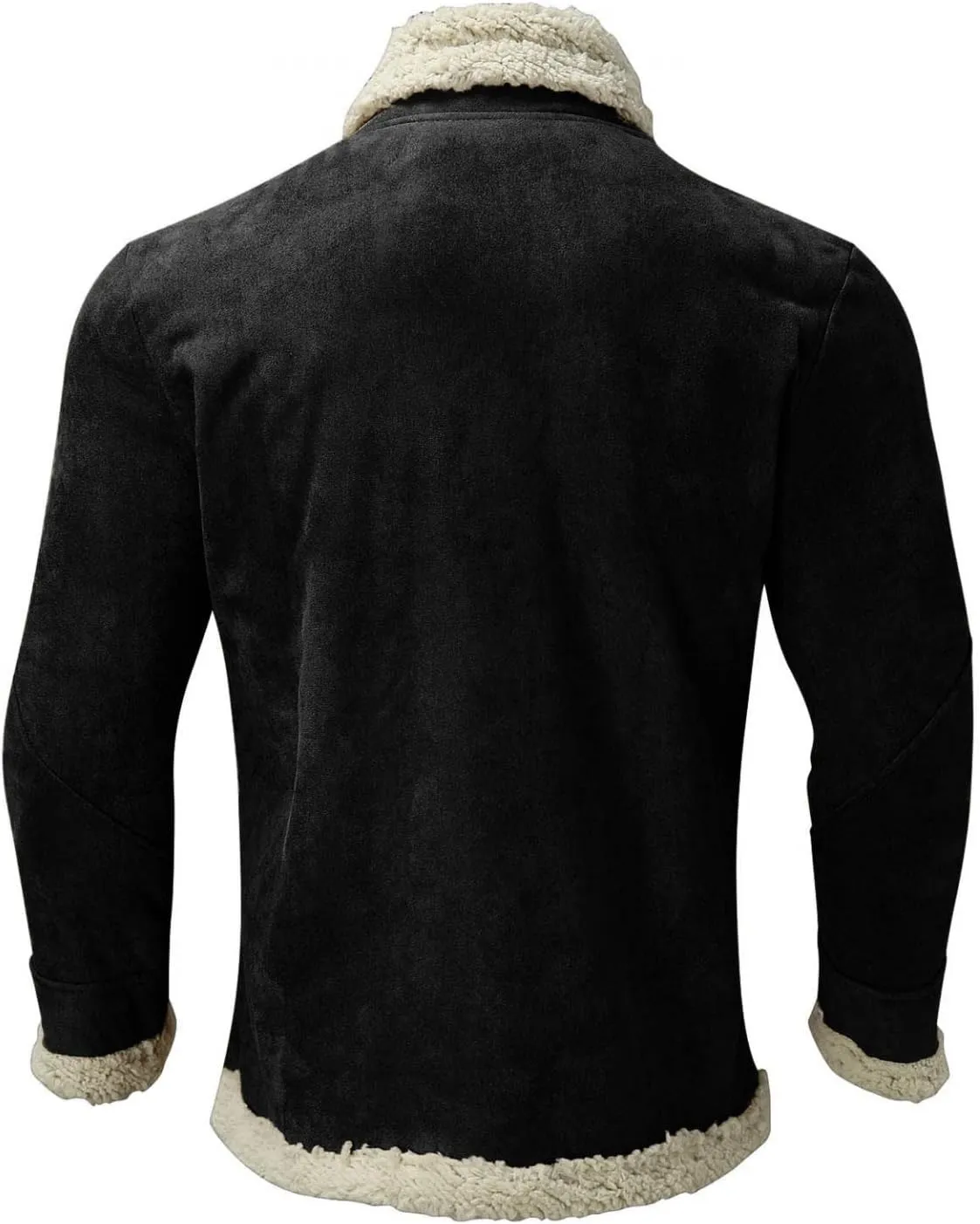 WUAI-Men Long Sleeve Sherpa Lined Suede Jackets Cardigan Open Front Zip Up Heavyweight Thermal Winter Warm Windbreakers