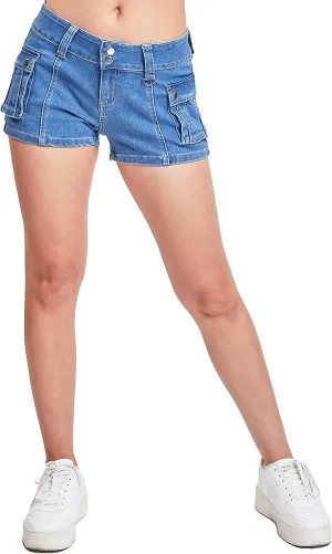 YMI Women’s Low Rise Denim Cargo Shorts