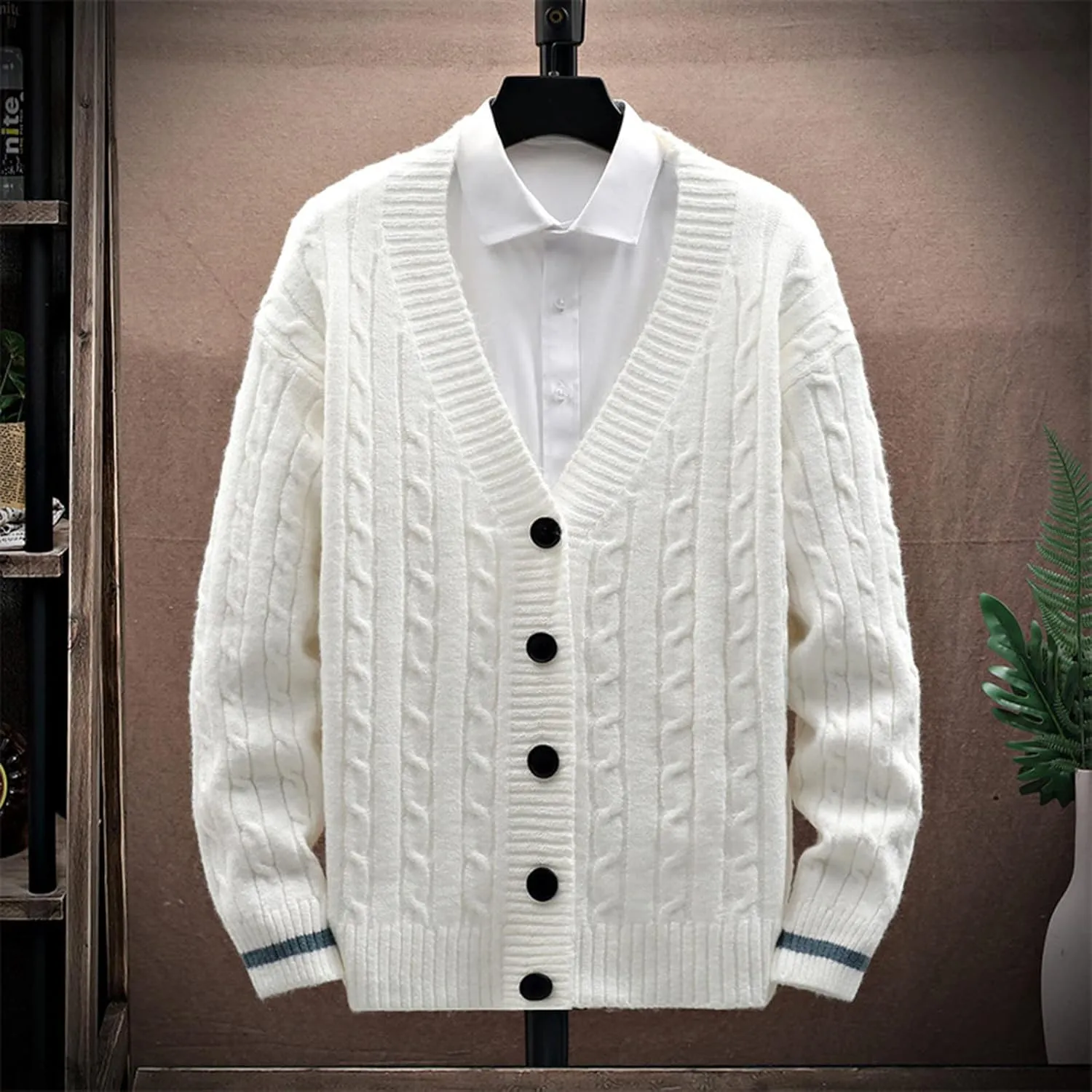 Zeiyignr Mens Cable Knit Cardigan Sweater V Neck Loose Fit Button Down Sweaters Coats Long Sleeve Casual Cardigans Jackets